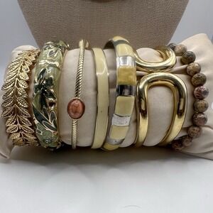 Vintage 7 Pc Bracelet Lot J.Crew Enamel Gold Tone Cuff Bangle Mixed Jewelry